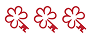 三个红色花朵形状的图标，每个花朵的右下角都带有钥匙符号。这些图标在白色背景上呈单行排列。